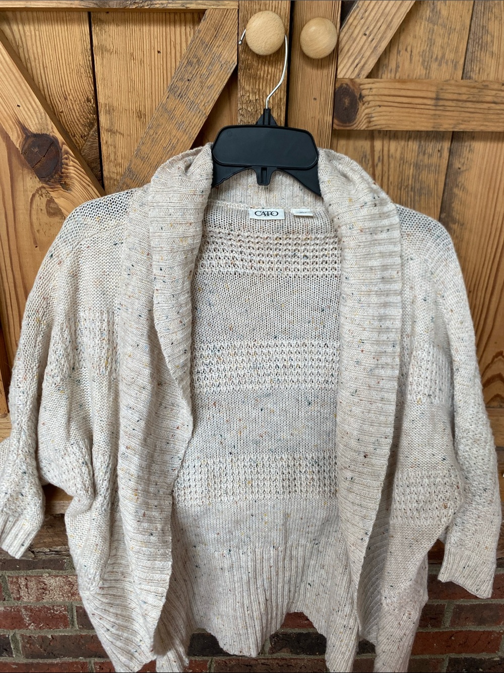 Cato Cream Flecked Open-Front Shawl Cardigan